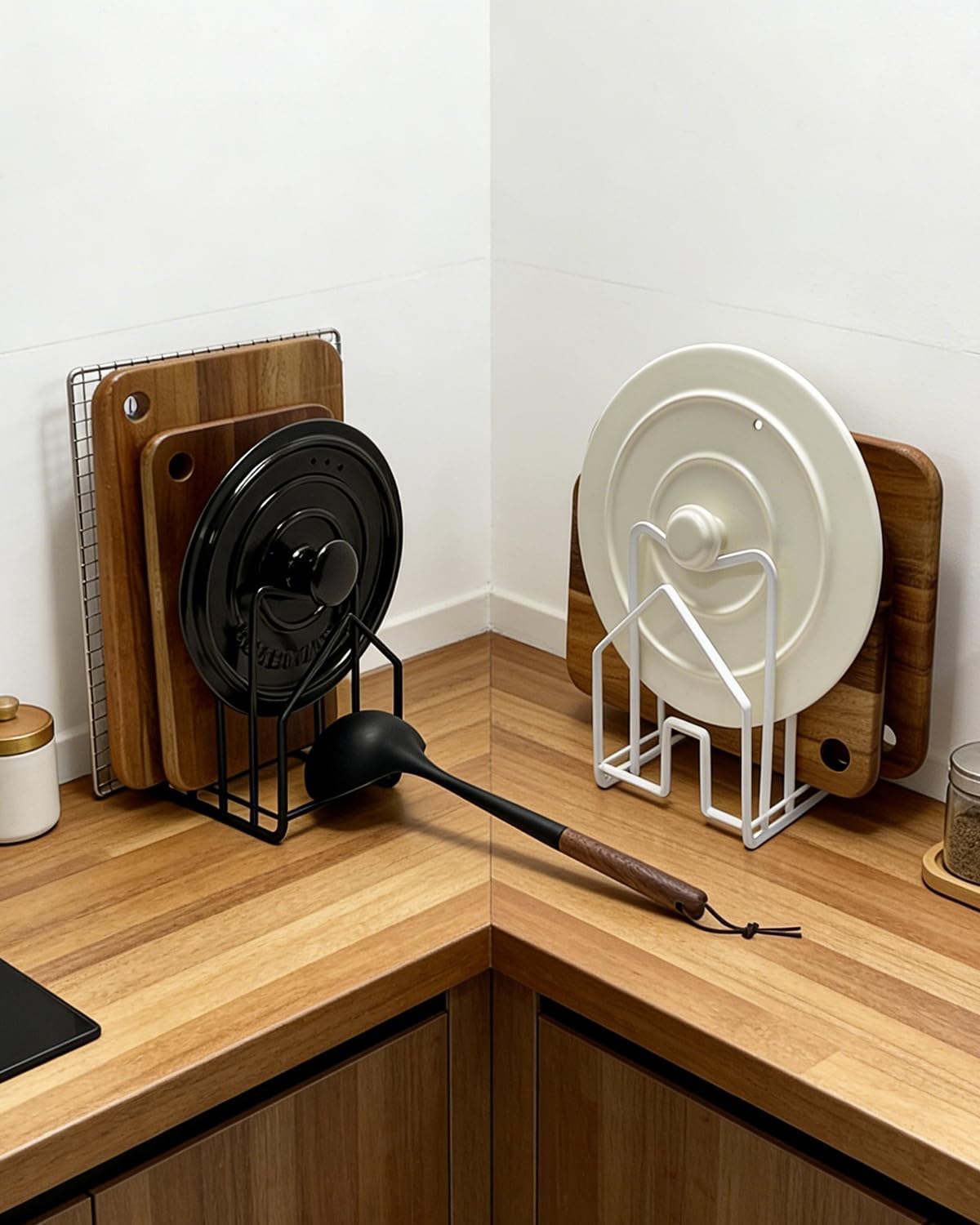 Cutting Board Rack Chopping Board Organizer Stand Holder Kitchen Countertop Pots Pan Lids Rack Organizer Flat Steel 4.92 x 5.7 x 8.47 in. Black - view 5