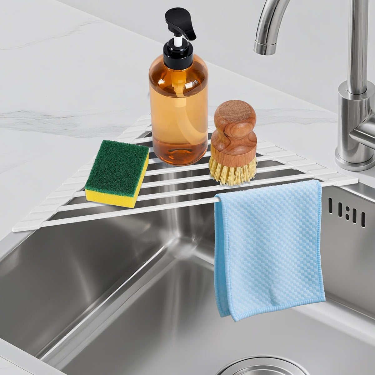 Roll Up Dish Drying Rack Over The Sink Kitchen Roll Up Sink Drying Rack Multipurpose Foldable Sink Drying Mat, Heat-Resistant, Anti-Slip & Anti-Rust Dish Rack for Kitchen, 17" x 13", Black - view 7