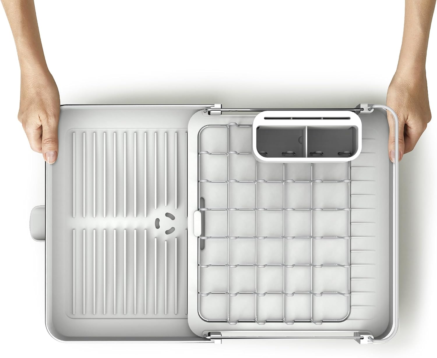 Extend Steel Expandable Dish Drying Rack with Removable Cutlery Holder Swivel Draining Spout, Stainless Steel - view 4