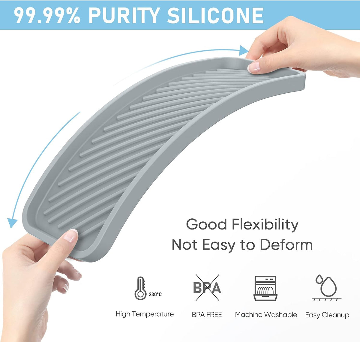 Kitchen sink organizer tray, 2 pack silicone sponge holder for sink bathroom, silicone soap/sink/drip tray, small mats for kitchen counter, soap dish tray for dispenser bottle, dishwashing accessories - view 3