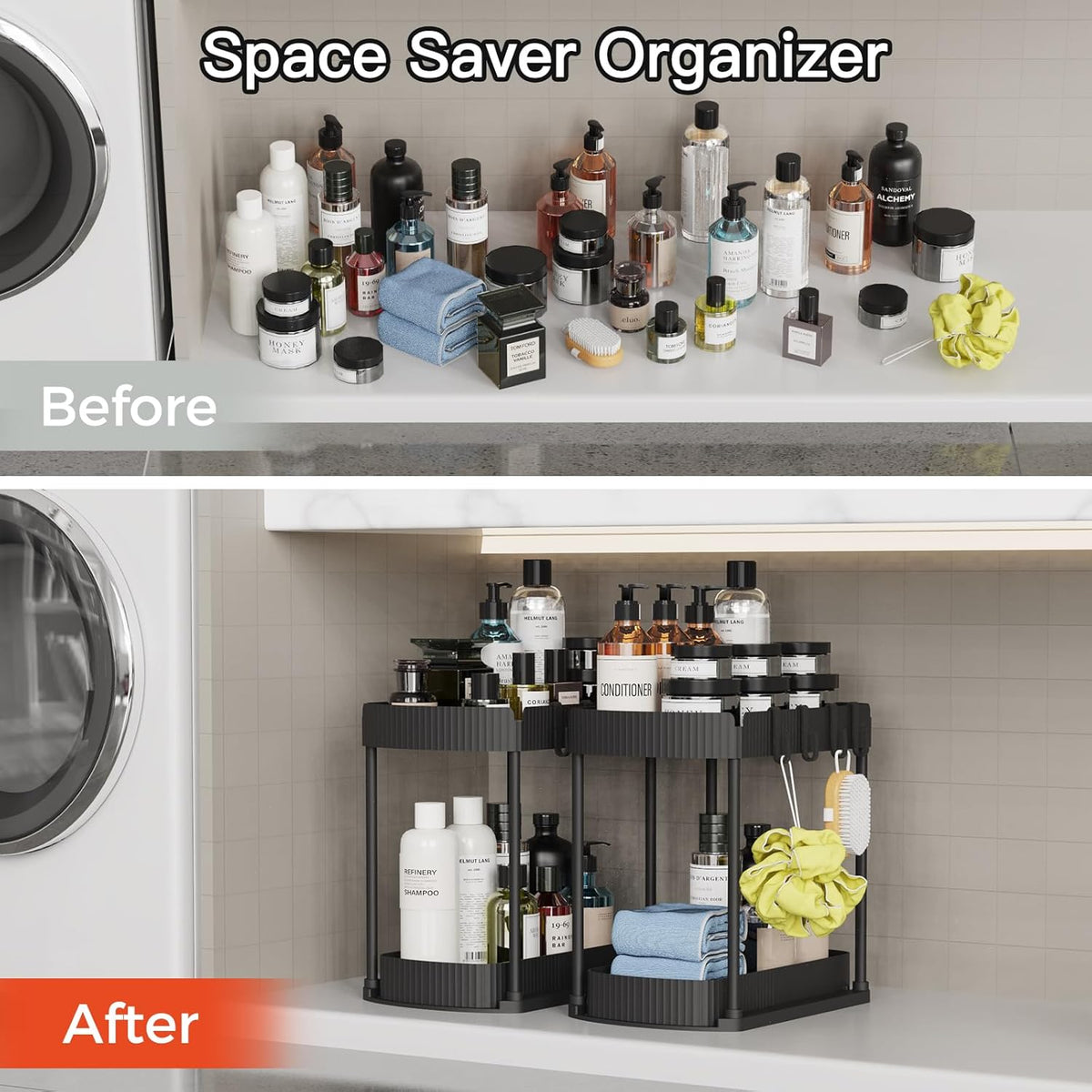 Multi-Purpose Pull-Out Storage Organizers, Under Sink/Cabinet Organizers and Storage for Bathroom & Kitchen, Black, 12.8 Inches, 2 Packs - view 5