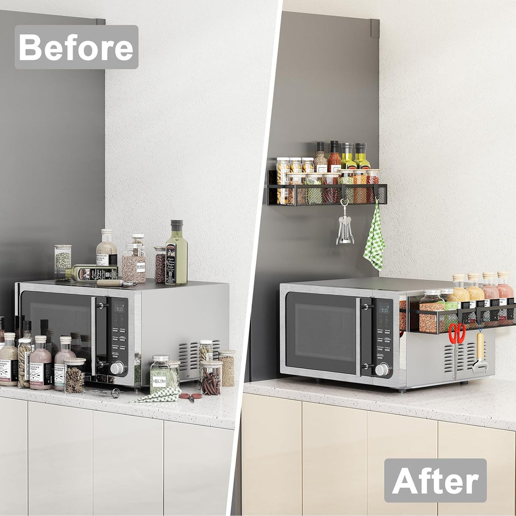 Magnetic spice rack for refrigerator, 2 pack magnetic shelf, fridge magnet organizer with moveable 4 hooks, magnetic fridge shelf for kitchen organization and storage (2 pack) - view 7