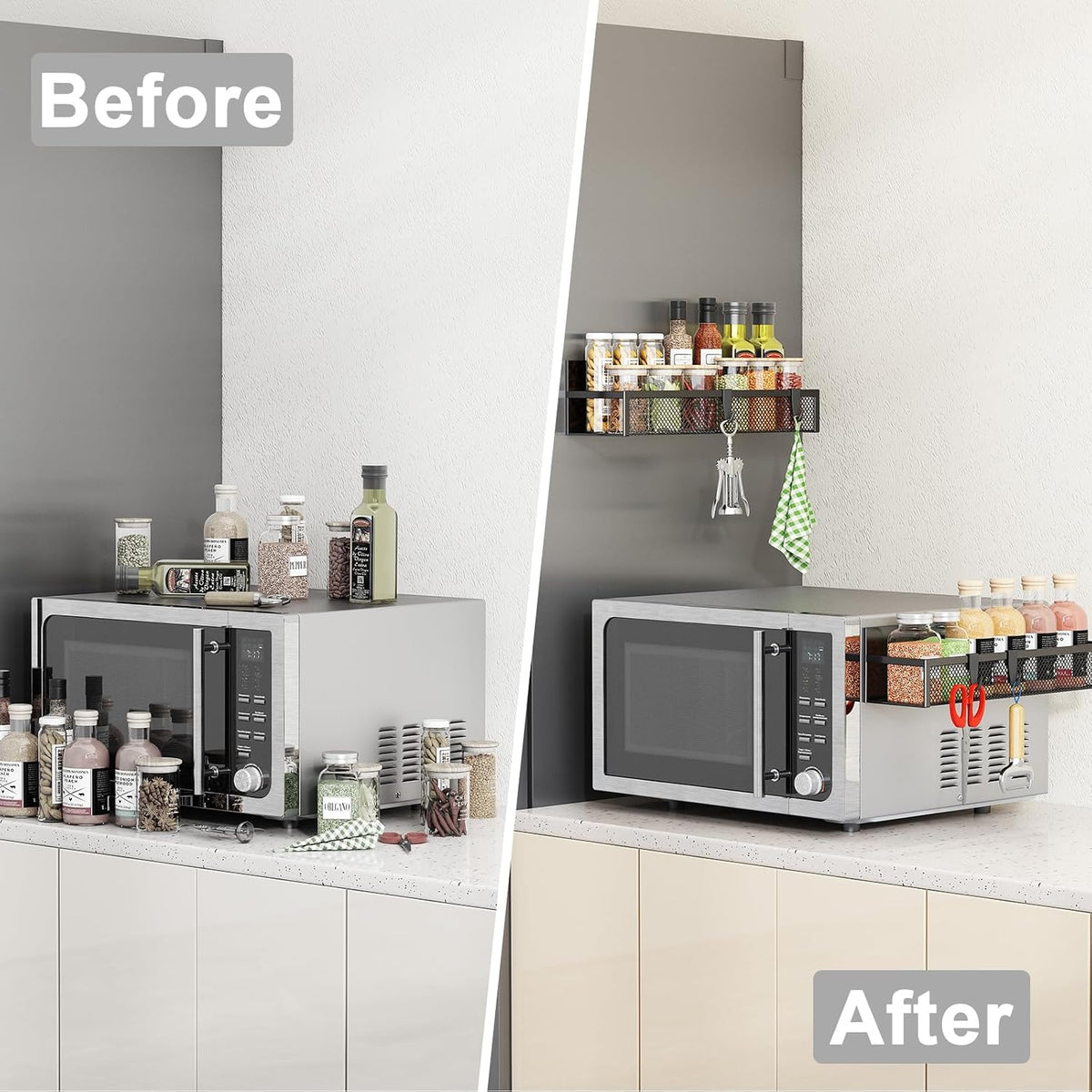 Magnetic spice rack for refrigerator, 2 pack magnetic shelf, fridge magnet organizer with moveable 4 hooks, magnetic fridge shelf for kitchen organization and storage (2 pack) - view 7