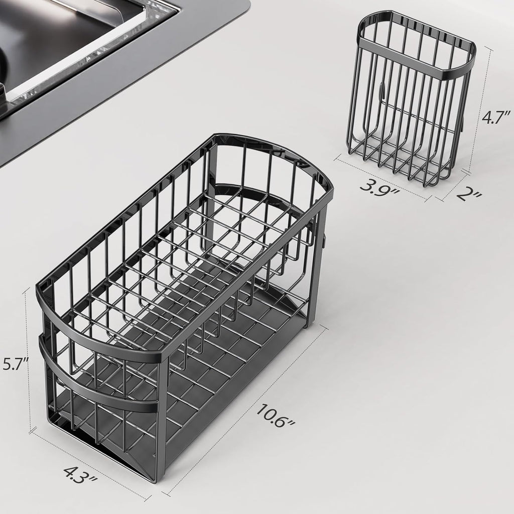 Kitchen Sink Organizer Caddy, 2 Tier Sink Caddy Organizer with High Brush Holder, Rust-Proof Countertop Rack (Black 10.6 * 4.3 * 5.7") for Kitchen Accessories & Dish Brushes - view 3