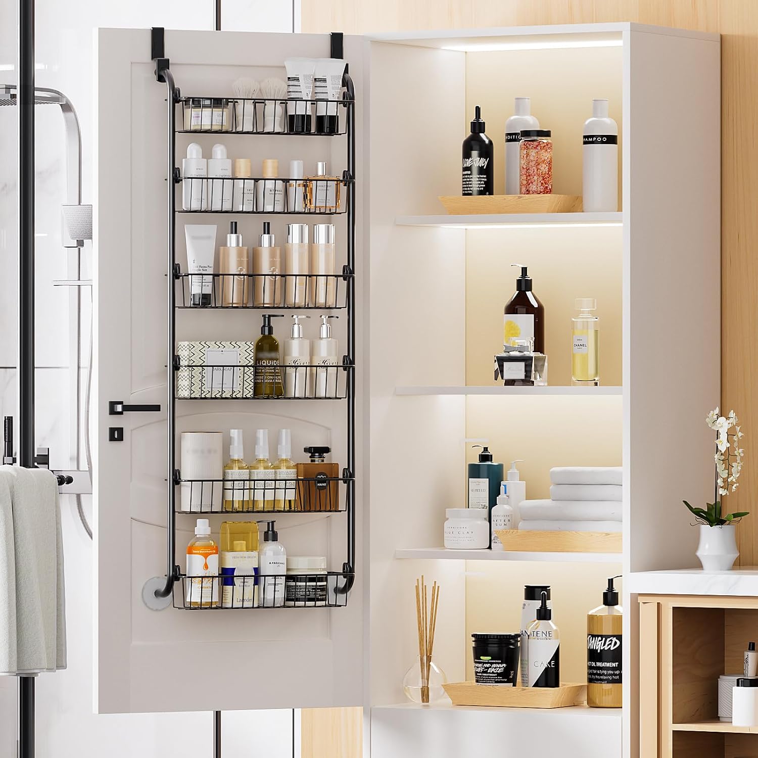 Delamu Over the Door Pantry Organizer, 6-Tier Metal Pantry Door Organization and Storage, Hanging Kitchen Basket Spice Rack Seasoning Shelves, Cabinet Door Organizer for Easy Install,D5xW18xH50inch - view 6