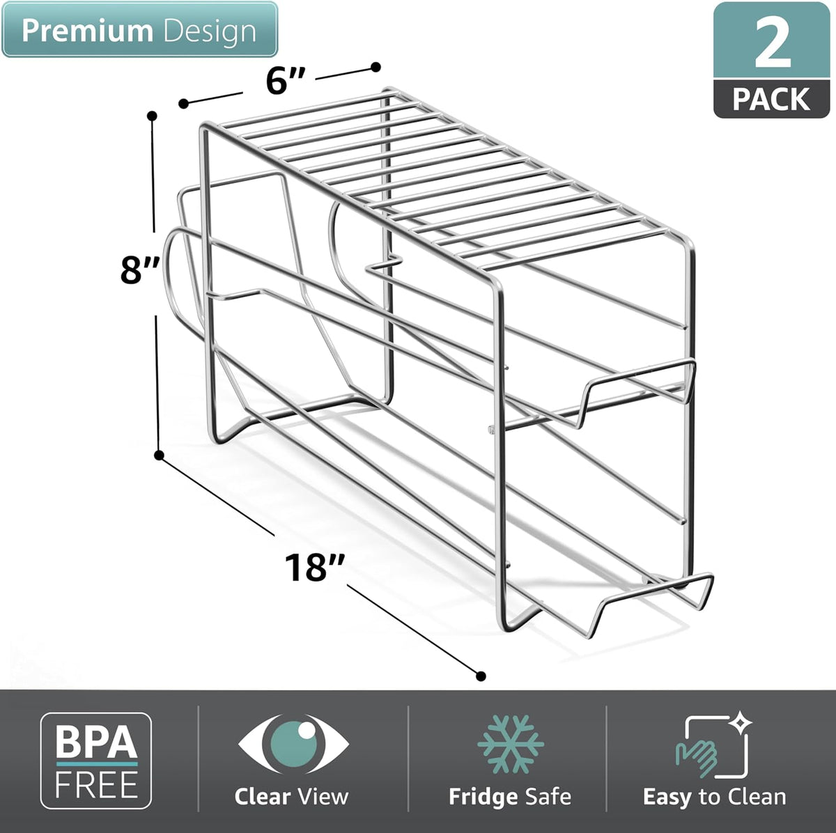 Soda Can Rack Beverage Dispenser 12 Can Dispenser Organizer for Refrigerator (2 Pack, Silver) - view 2