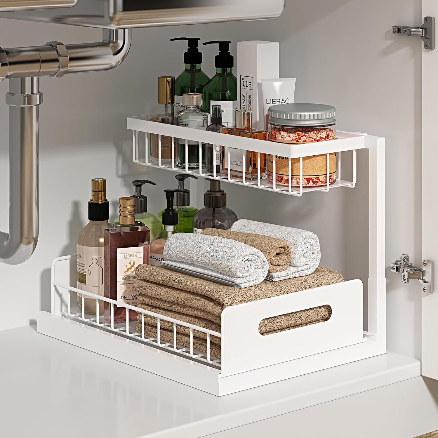 REALINN Under Sink Organizer, Pull Out Cabinet Organizer 2 Tier Slide Out Sink Shelf Cabinet Storage Shelves, Under Sink Storage for Kitchen Bathroom Cabinet, White, 1 Pack | Slide Out Sink Shelf Cabinet Storage Shelves, Under Sink Storage for Kitchen Bat