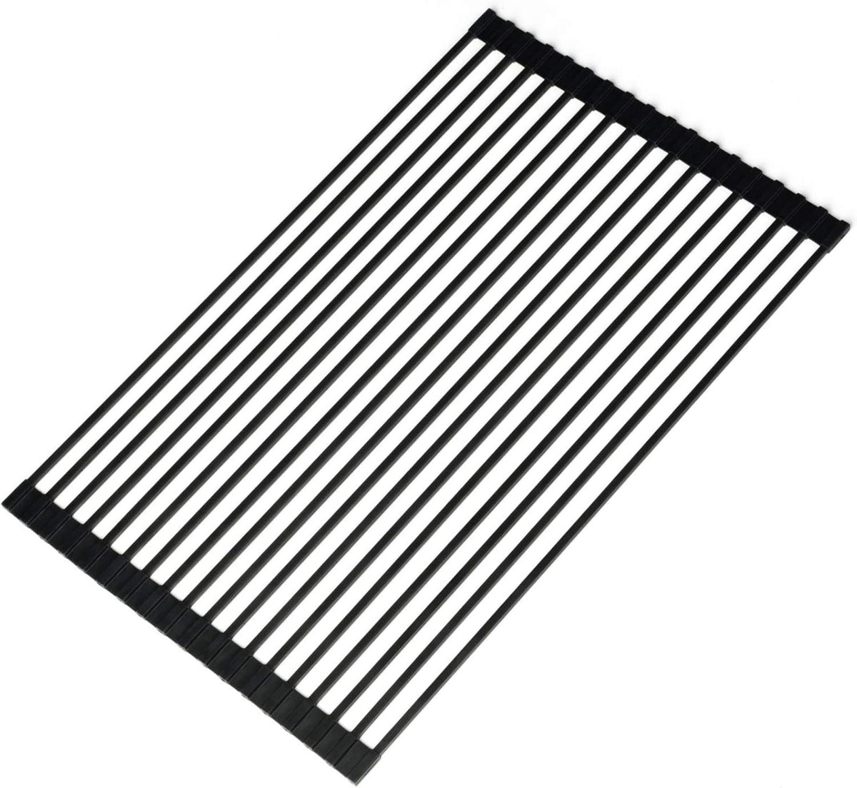 Large Roll up Dish Drying Rack 20.5'' Silicone Over Sink Dish Drying Rack Cubic Silicone Wrapped Steel Solid Bars Dish Racks for Kitchen Counter Sink Drying Rack (Matte Black, Large20.5"Lx13"W)