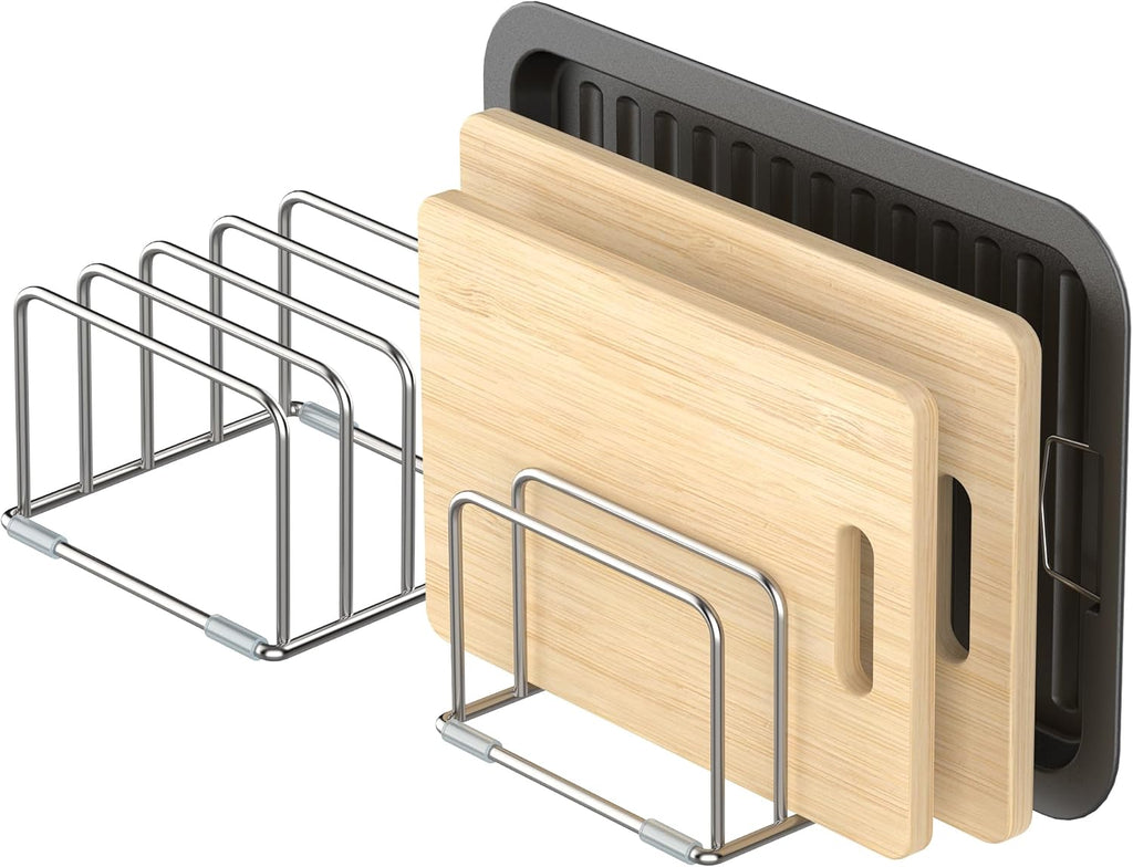 Cutting Board Holder, 2PSC Cutting Board Organizer Rack, 304 Stainless Steel Cookie Sheet Baking Pan and Tray Organizer for Kitchen Cabinet and Pantry Storage (1.0 Inch Width Slots) - view 8