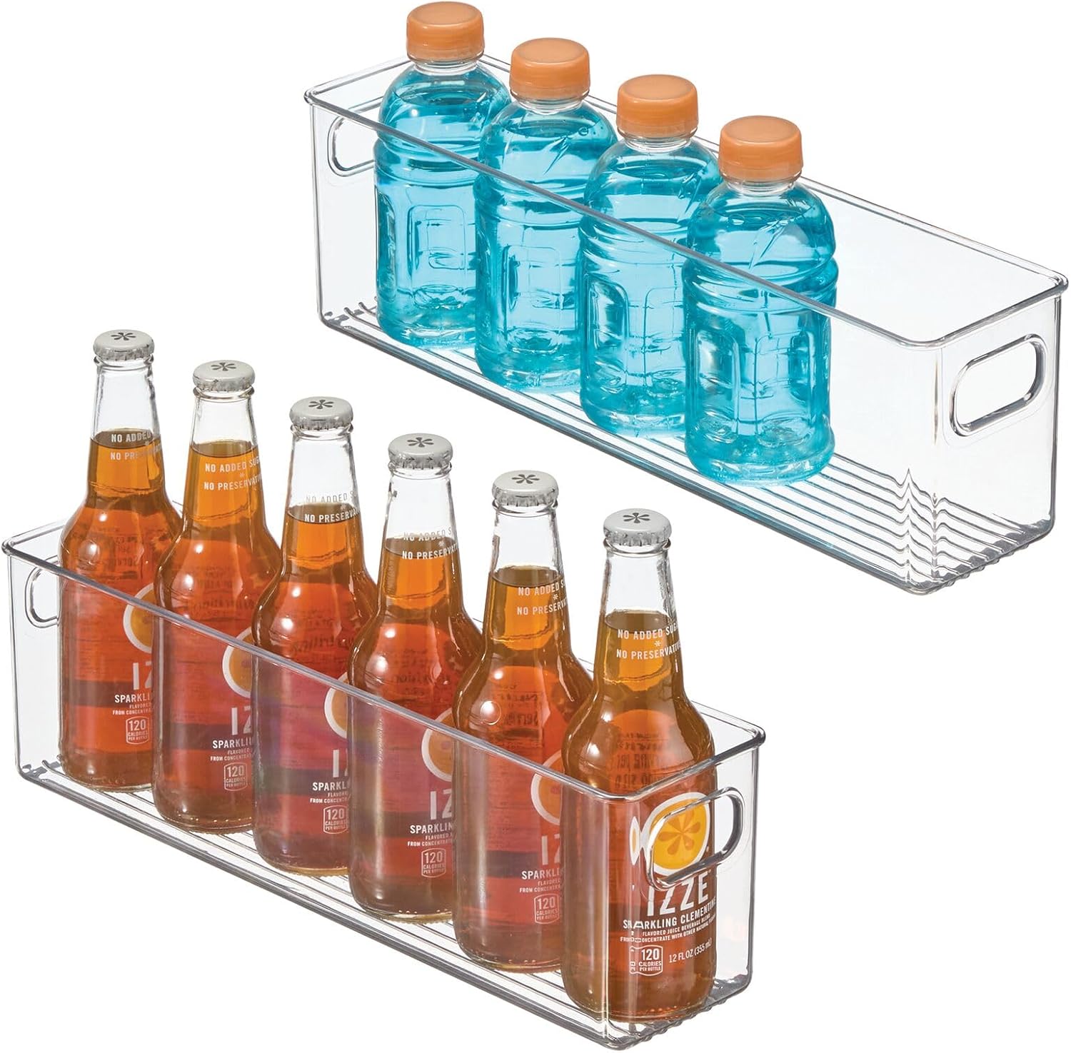 Plastic Kitchen Organizer - Storage Holder Bin with Handles for Pantry, Cupboard, Cabinet, Fridge/Freezer, Shelves, and Counter - Holds Canned Food, Snacks - 2 Pack - Clear
