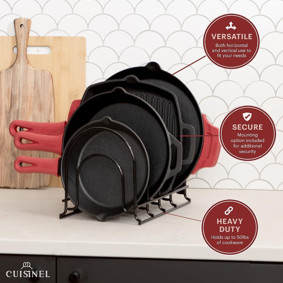 Pan Organizer for Cast Iron Skillets, Griddles, 5-Tier Rack, Black 12.2" - view 4