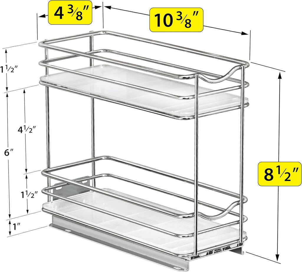 LYNK PROFESSIONAL Pull Out Spice Organization for Cabinets - 4-3/8 inch Wide – Spice Rack for Inside Cabinets, Slide Out Spice Rack Organizer for cabinet – Pull Out Spice Rack, Sliding 2 Tier Chrome - view 5