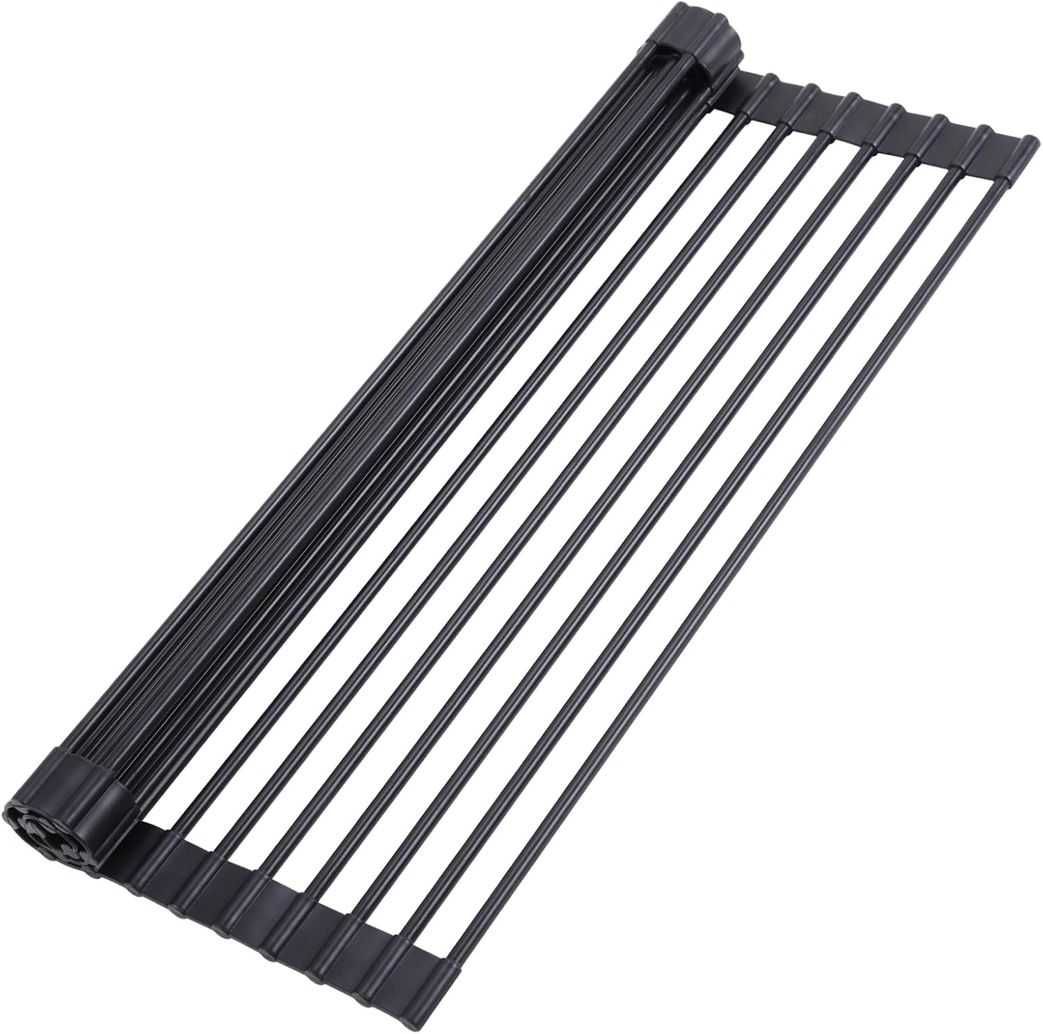 Over The Sink Dish Drainer Drying Rack, 17.6" W x 15.4" L Roll Up Dish Racks Kitchen Sink Organizer Silicone Wrapped Large in Sink Dish Drying Rack Foldable Rolling Drain Mats Anti-Slip - view 5