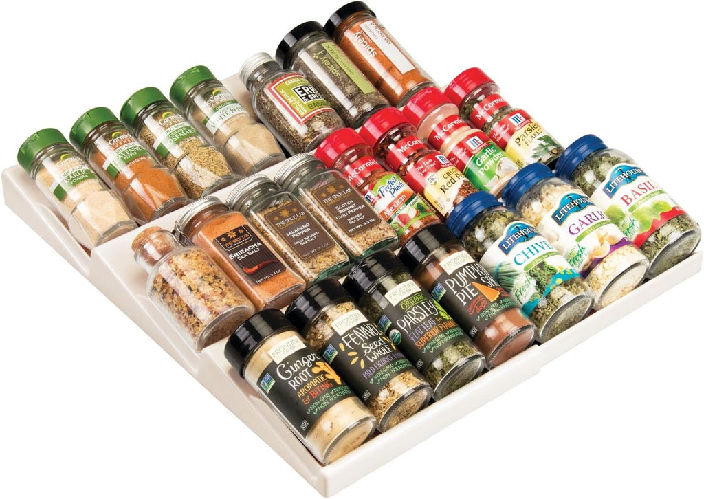 Expandable Plastic Deluxe Spice Rack, Drawer Organizer for Kitchen Cabinet Drawers, 3 Tier Slanted for Spice Jars, Food Seasoning Bottle Storage, Ligne Collection - Cream/Beige - view 5