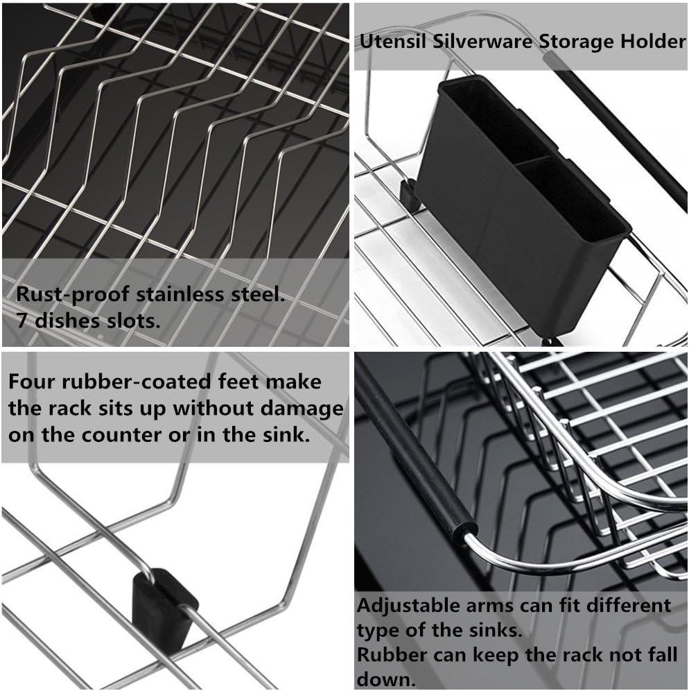 Expandable Dish Drying Rack Over the Sink Dish Drainer Dish Rack in Sink or On Counter with Utensil Silverware Storage Holder, Rustproof Stainless Steel - view 7