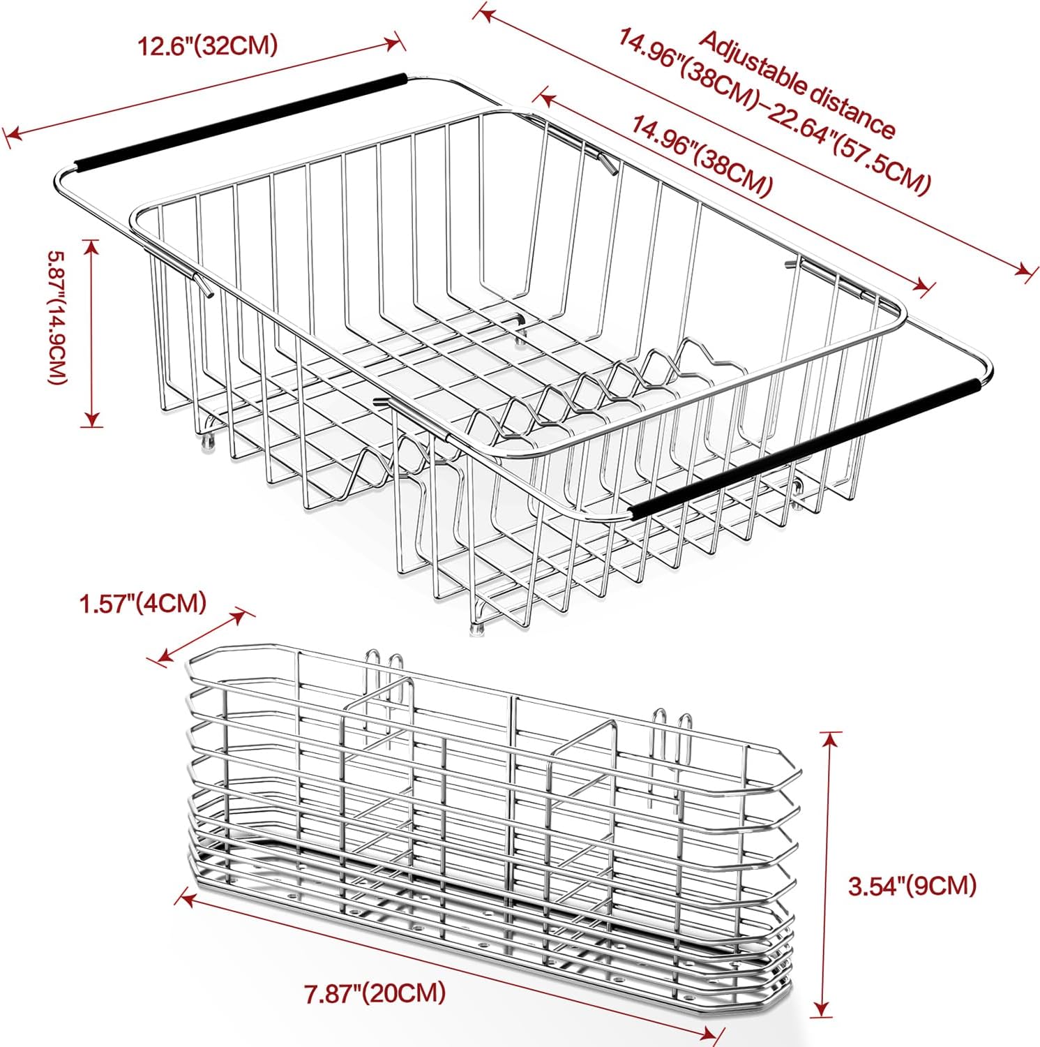 Large Dish Drainer Rack in Sink Adjustable, Expandable 304 Stainless Steel Metal Dish Drying Rack Organizer with Stainless Steel Utensil Holder Over Inside Sink Counter, Rustproof - view 2