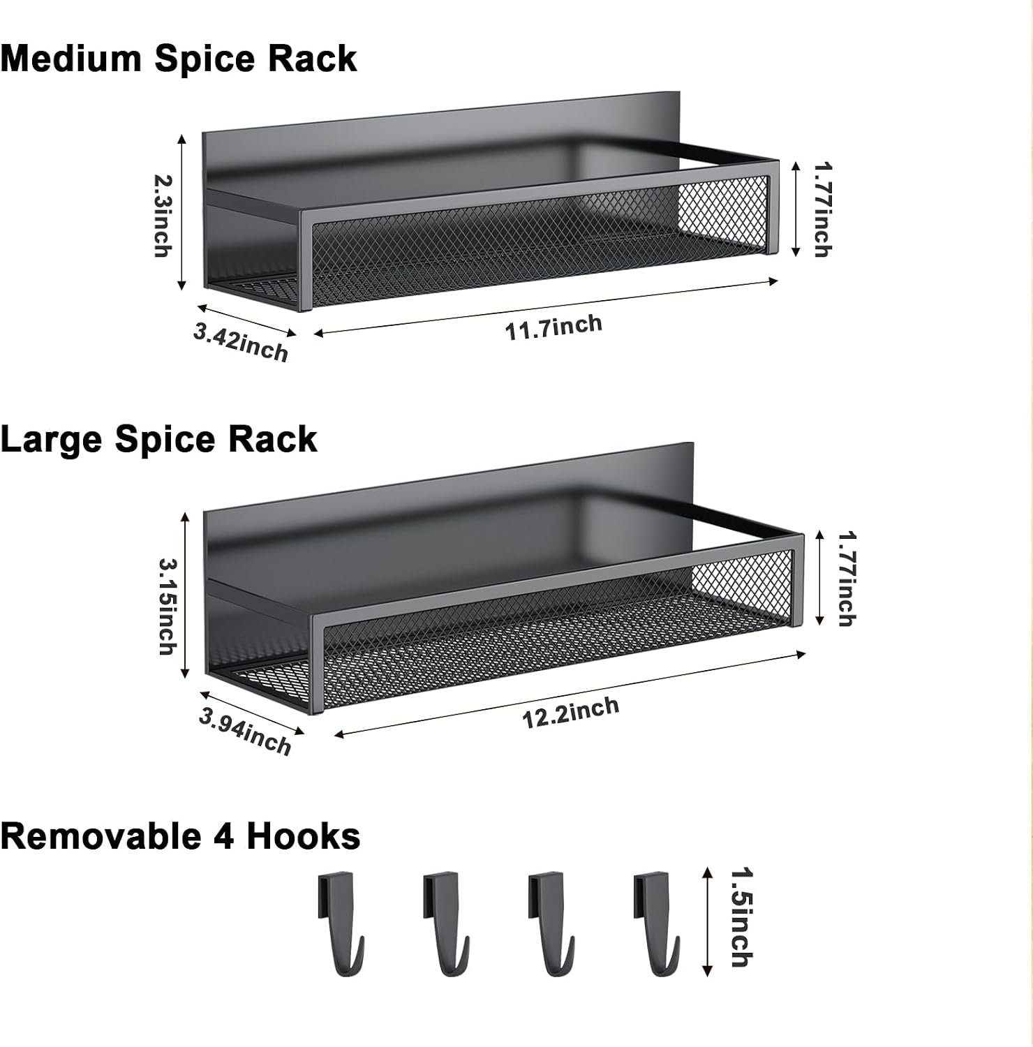 Magnetic spice rack for refrigerator, 2 pack magnetic shelf, fridge magnet organizer with moveable 4 hooks, magnetic fridge shelf for kitchen organization and storage (2 pack) - view 2