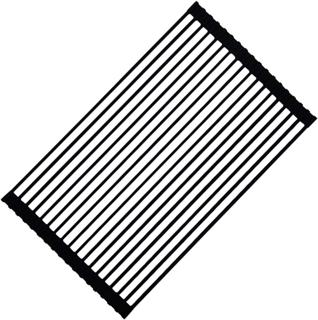 Large Roll up Dish Drying Rack 20.5'' Silicone Over Sink Dish Drying Rack Cubic Silicone Wrapped Steel Solid Bars Dish Racks for Kitchen Counter Sink Drying Rack (Matte Black, Large20.5"Lx13"W) - view 6