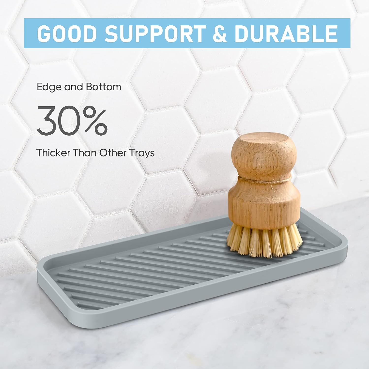 Kitchen sink organizer tray, 2 pack silicone sponge holder for sink bathroom, silicone soap/sink/drip tray, small mats for kitchen counter, soap dish tray for dispenser bottle, dishwashing accessories - view 4