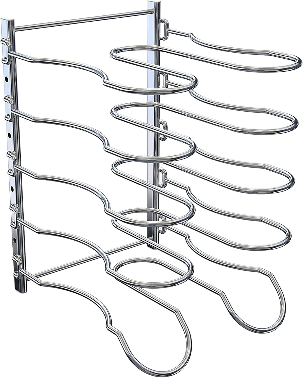 Heavy Duty Pan Rack, Pot Lid Rack, Kitchen Cabinet Pantry Cookware Organizer Rack Holder with 5 Adjustable Dividers, Chrome - view 5