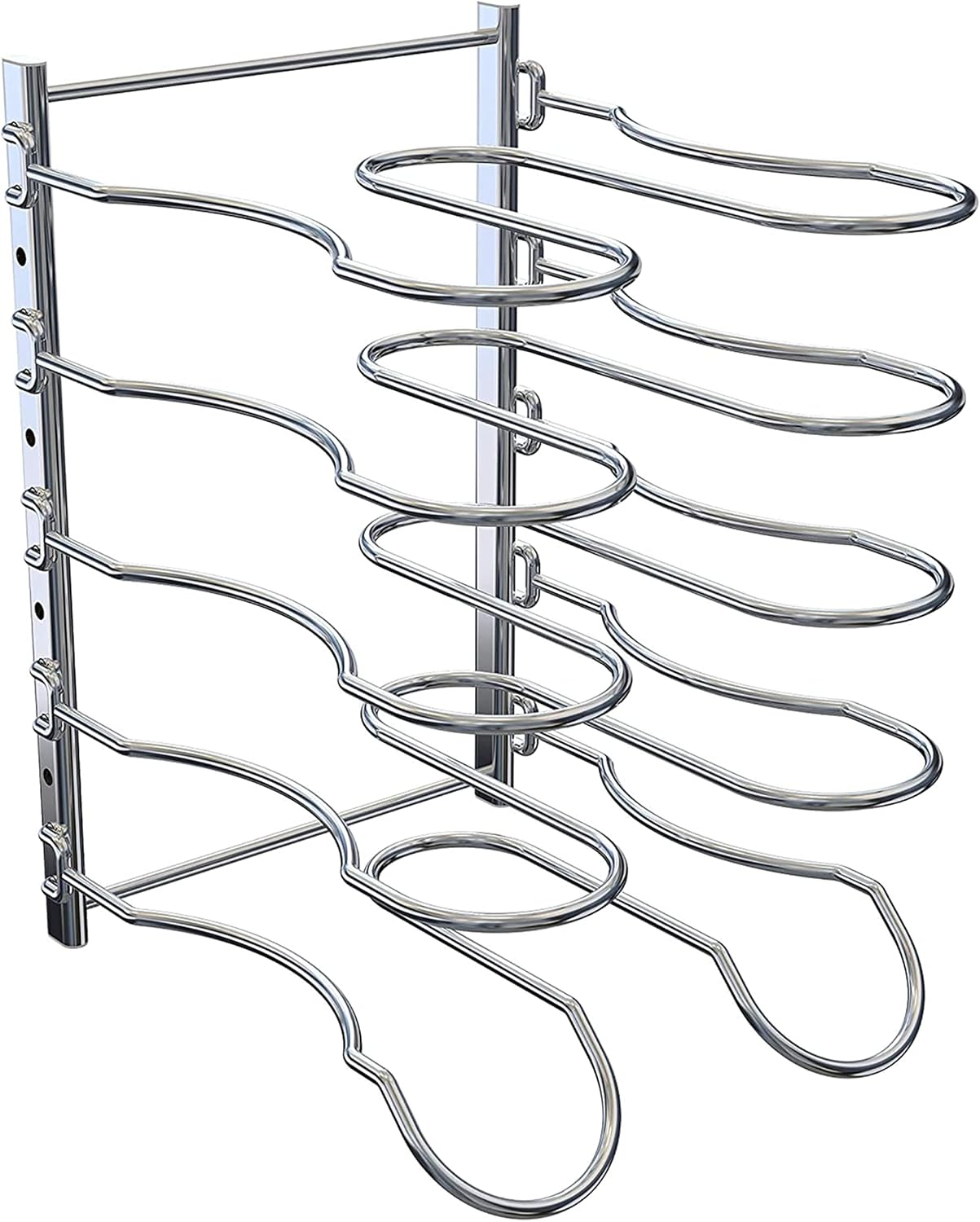 Heavy Duty Pan Rack, Pot Lid Rack, Kitchen Cabinet Pantry Cookware Organizer Rack Holder with 5 Adjustable Dividers, Chrome - view 5