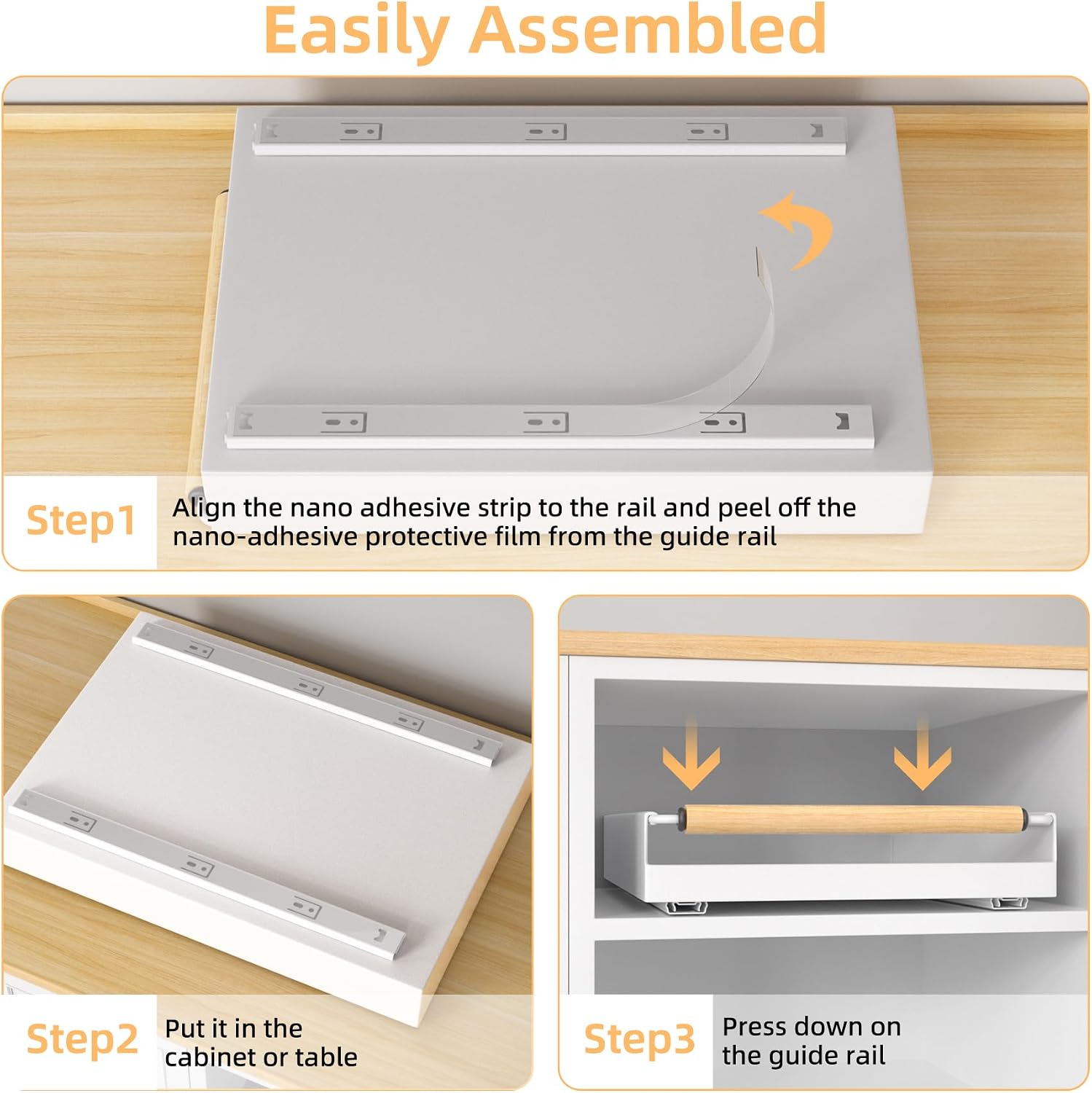 Pull Out Cabinet Organizer, 15.3'' Deep Expandable Slide Out Cabinet Organizer Fixed with Adhesive Nano Film, Slide Out Drawers Pull Out Tray for Cabinet in Kitchen, Pantry, Bathroom, White - view 8