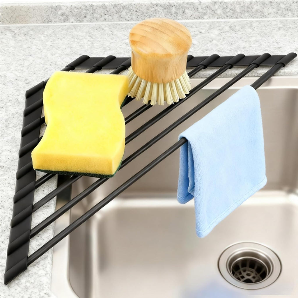 Triangle Roll Up Dish Drying Rack Over The Sink, 2025 Anti-Rust Sink Drying Rack with Full Silicone Wrapped for Top of Corner, Anti-Slip Organizer for Kitchen - view 8