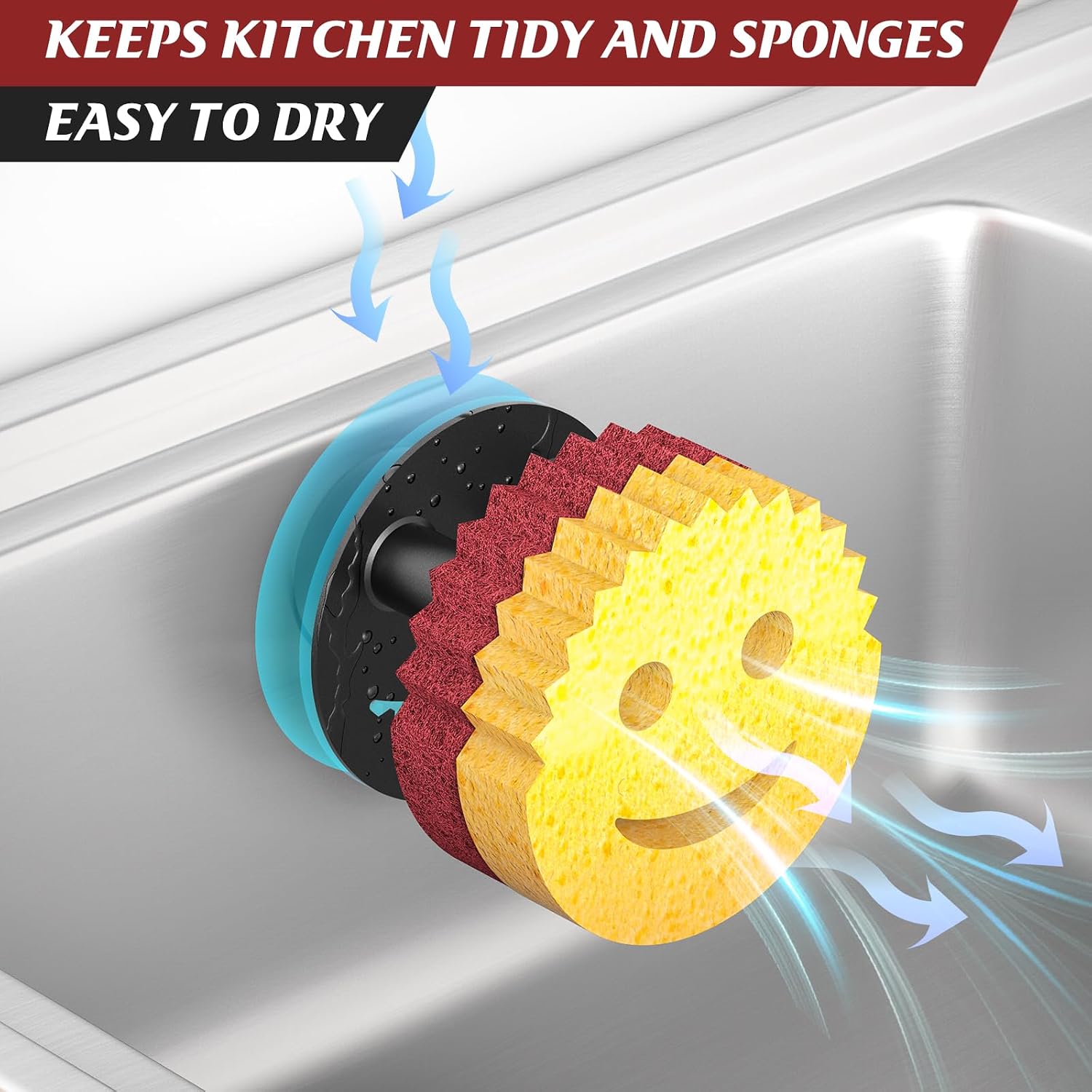 Sponge holder for kitchen sink, sink caddy organizer with suction cup installation for kitchen/bathroom, self draining - black - view 4