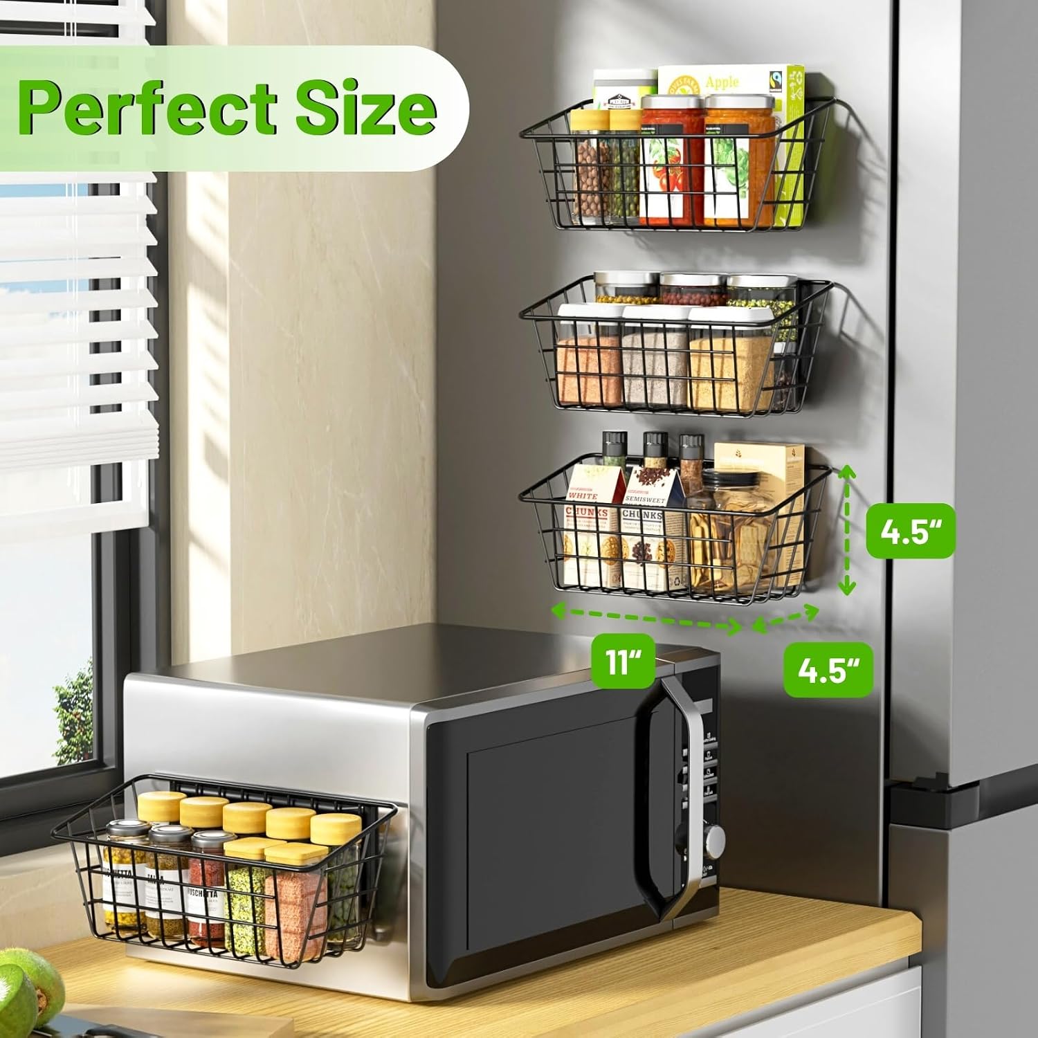 Magnetic Shelf for Fridge, 2 Pack Seasoning Organizer with Strong Magnets for Kitchen Storage Organization, Moveable Magnetic Spice Rack for Refrigerator, Whiteboard, Kitchen Counter, Cabinet - view 4