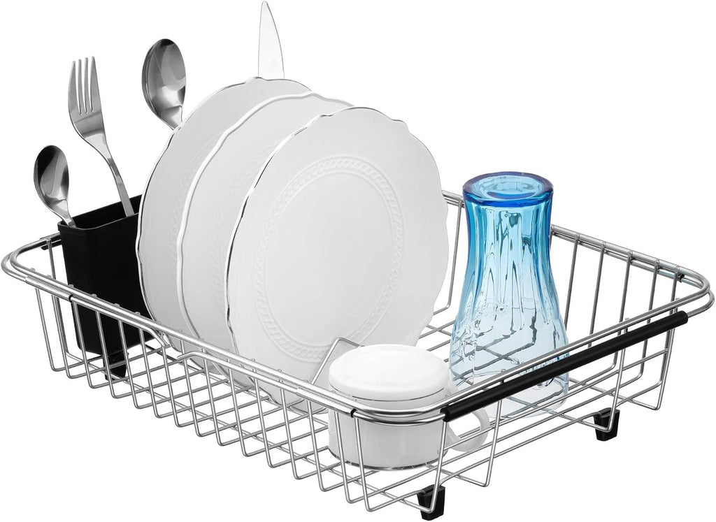 Expandable Dish Drying Rack Over the Sink Dish Drainer Dish Rack in Sink or On Counter with Utensil Silverware Storage Holder, Rustproof Stainless Steel - view 5
