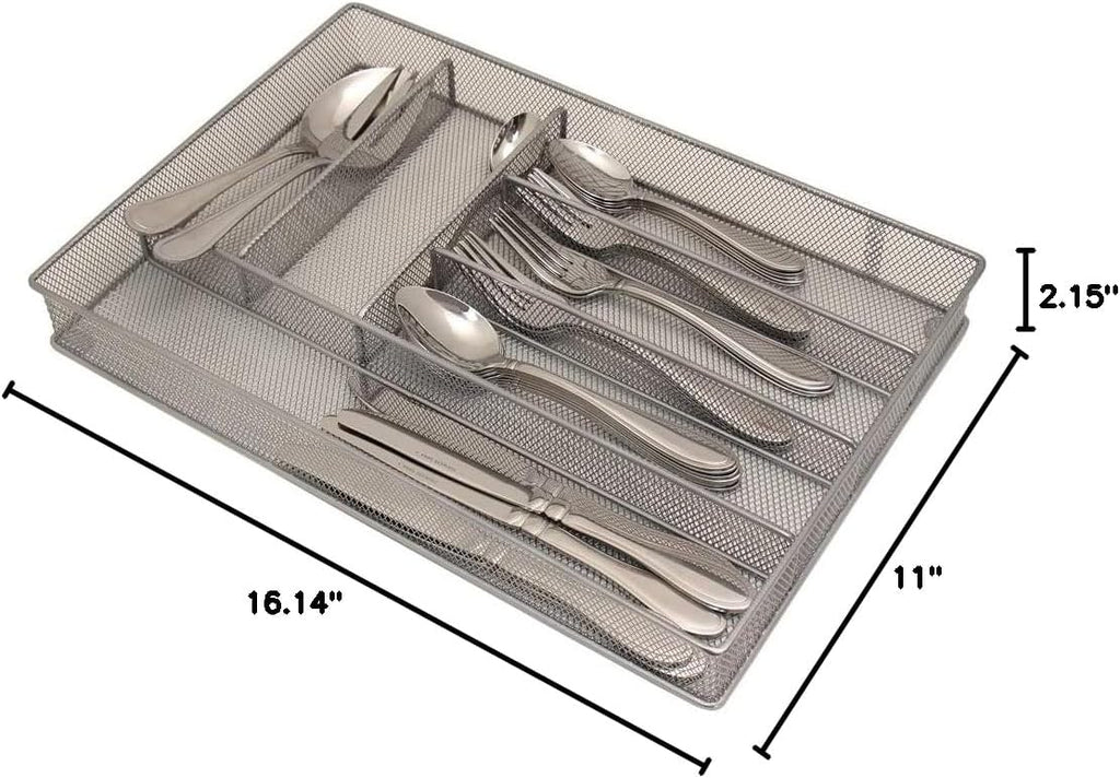 Mesh Large Cutlery Tray with Foam Feet - 6 Compartments - Kitchen Organization/Silverware Storage Utensil Flatware Tray - view 8