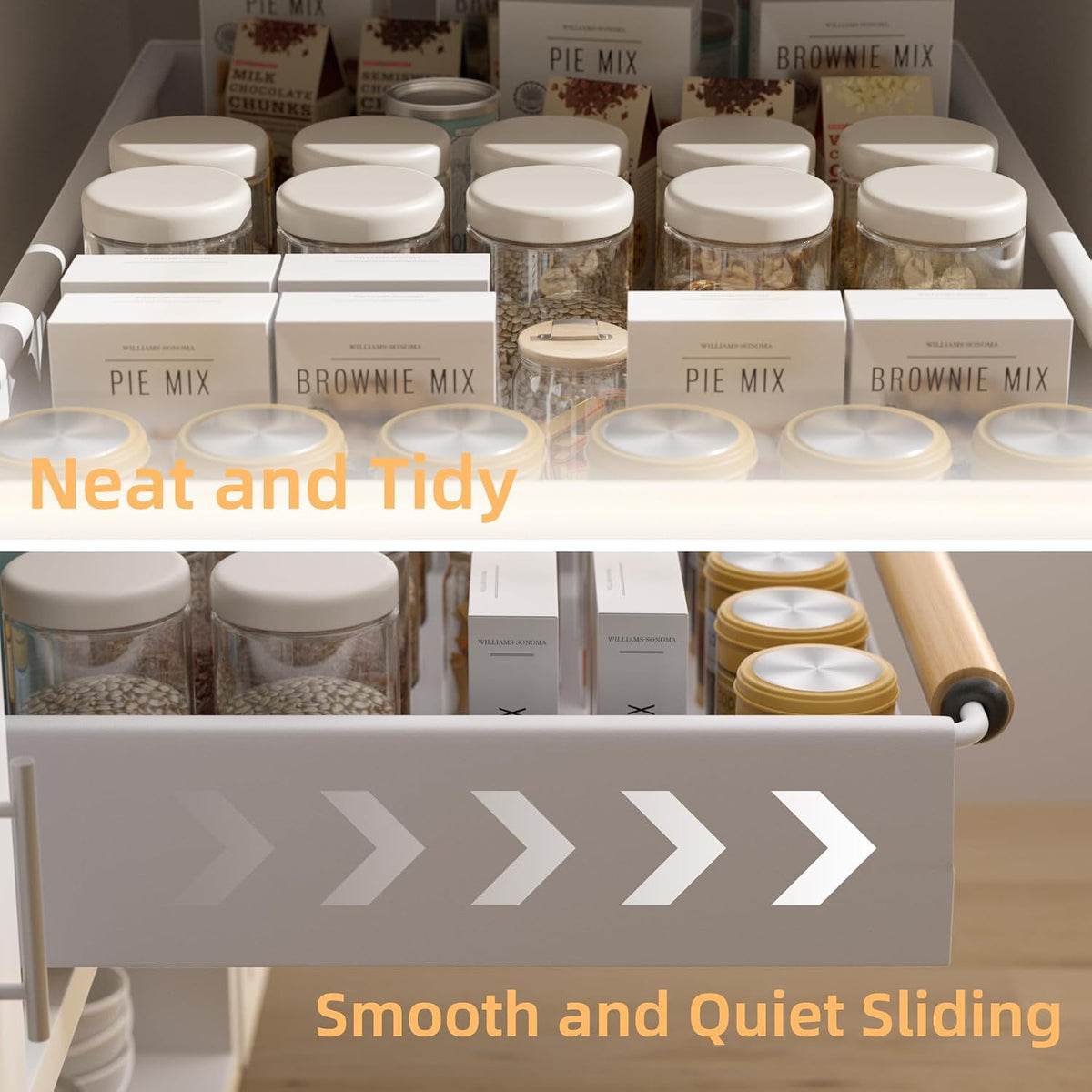 Pull Out Cabinet Organizer, 15.3'' Deep Expandable Slide Out Cabinet Organizer Fixed with Adhesive Nano Film, Slide Out Drawers Pull Out Tray for Cabinet in Kitchen, Pantry, Bathroom, White - view 6