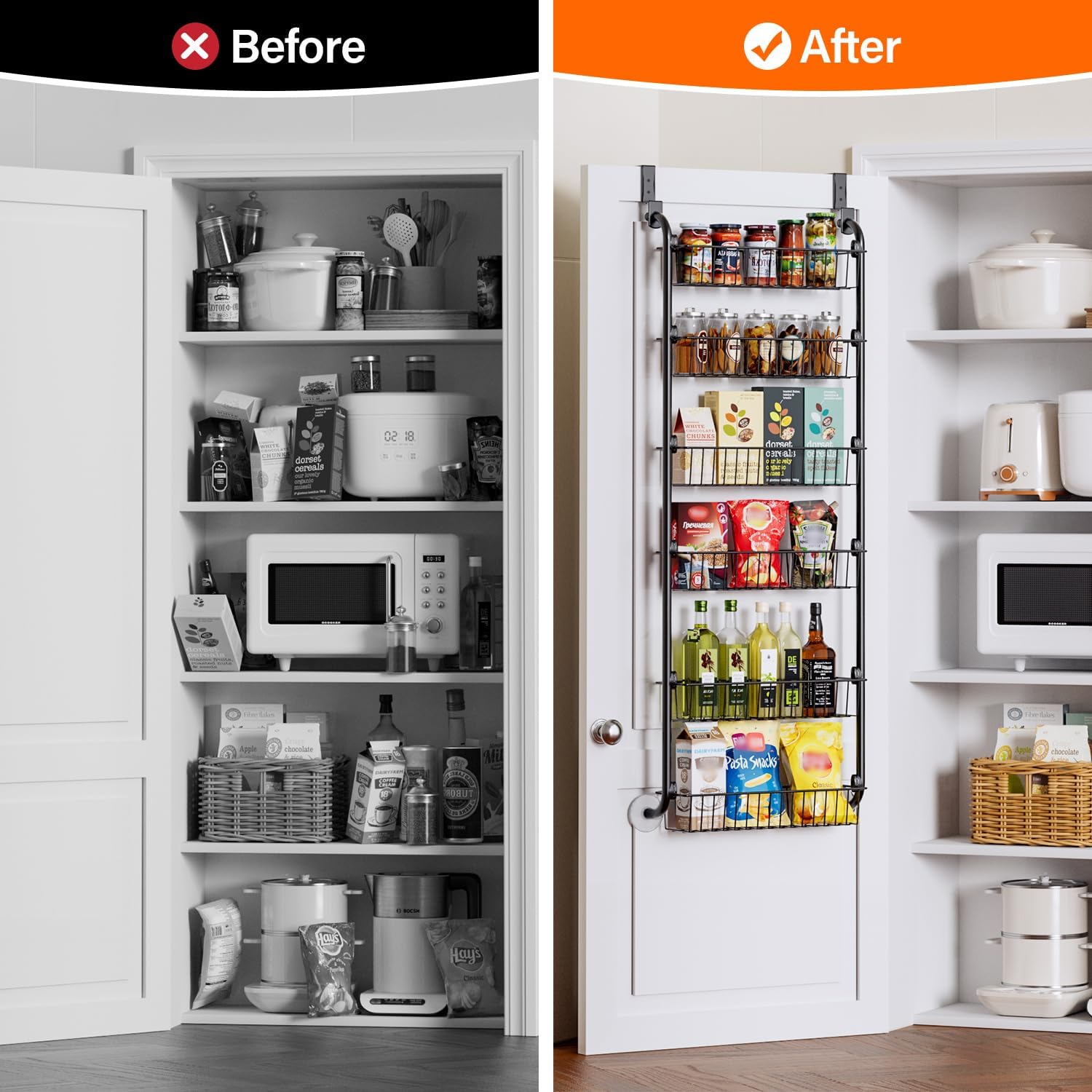 Delamu Over the Door Pantry Organizer, 6-Tier Metal Pantry Door Organization and Storage, Hanging Kitchen Basket Spice Rack Seasoning Shelves, Cabinet Door Organizer for Easy Install,D5xW18xH50inch - view 5