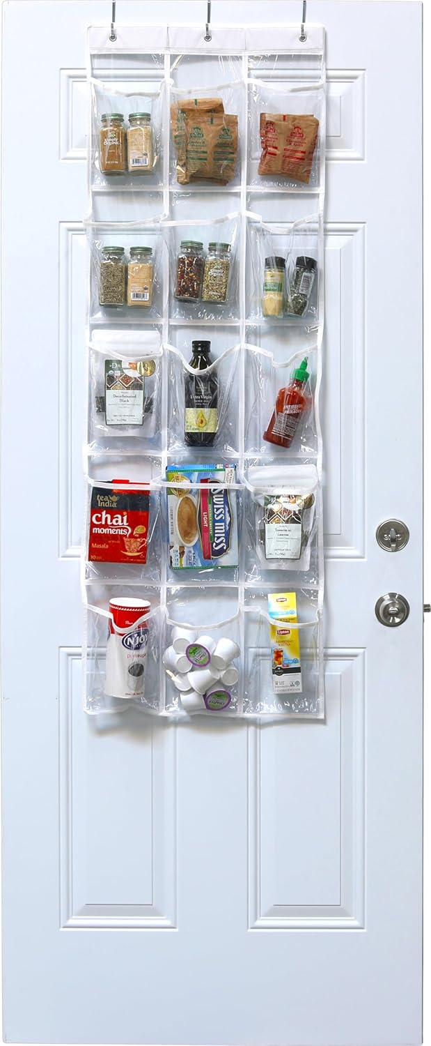 Simple Houseware 15 Pockets Clear Over the Door Pantry Organizer, 2 Pack | 52" x 18", Cabinet & Kitchen Hanging Storage - view 5