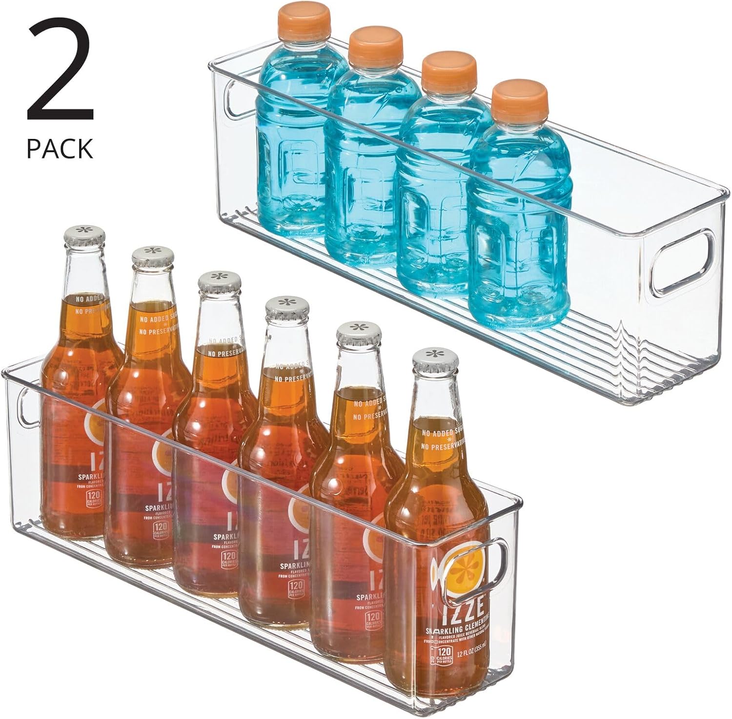 Plastic Kitchen Organizer - Storage Holder Bin with Handles for Pantry, Cupboard, Cabinet, Fridge/Freezer, Shelves, and Counter - Holds Canned Food, Snacks - 2 Pack - Clear - view 2