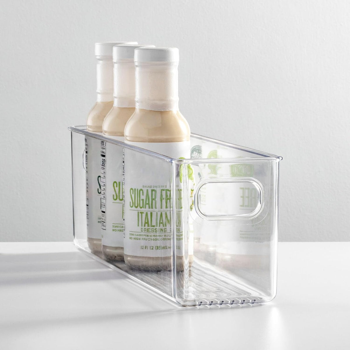 Plastic Kitchen Organizer - Storage Holder Bin with Handles for Pantry, Cupboard, Cabinet, Fridge/Freezer, Shelves, and Counter - Holds Canned Food, Snacks - 2 Pack - Clear - view 3
