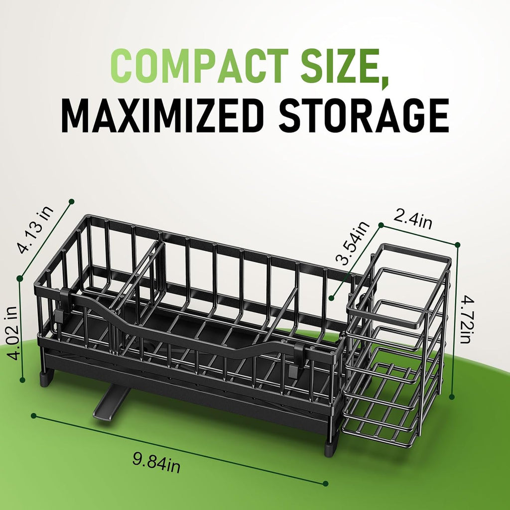 Sponge Holder for Kitchen Sink, Kitchen Sink Caddy with Long-Handled Dish Brushes Holder, 304 Rustproof Stainless Steel Countertop Organizers and Storage, Home Kitchen Sink Accessories (Black) - view 2