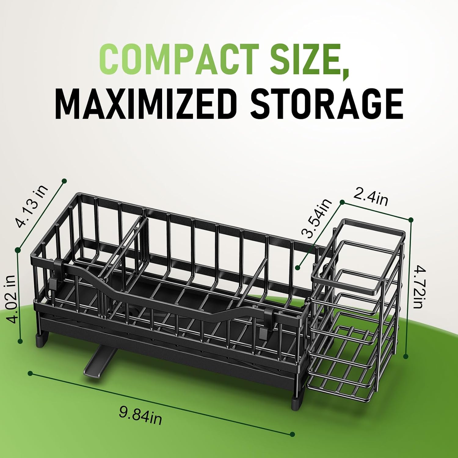 Sponge Holder for Kitchen Sink, Kitchen Sink Caddy with Long-Handled Dish Brushes Holder, 304 Rustproof Stainless Steel Countertop Organizers and Storage, Home Kitchen Sink Accessories (Black) - view 2