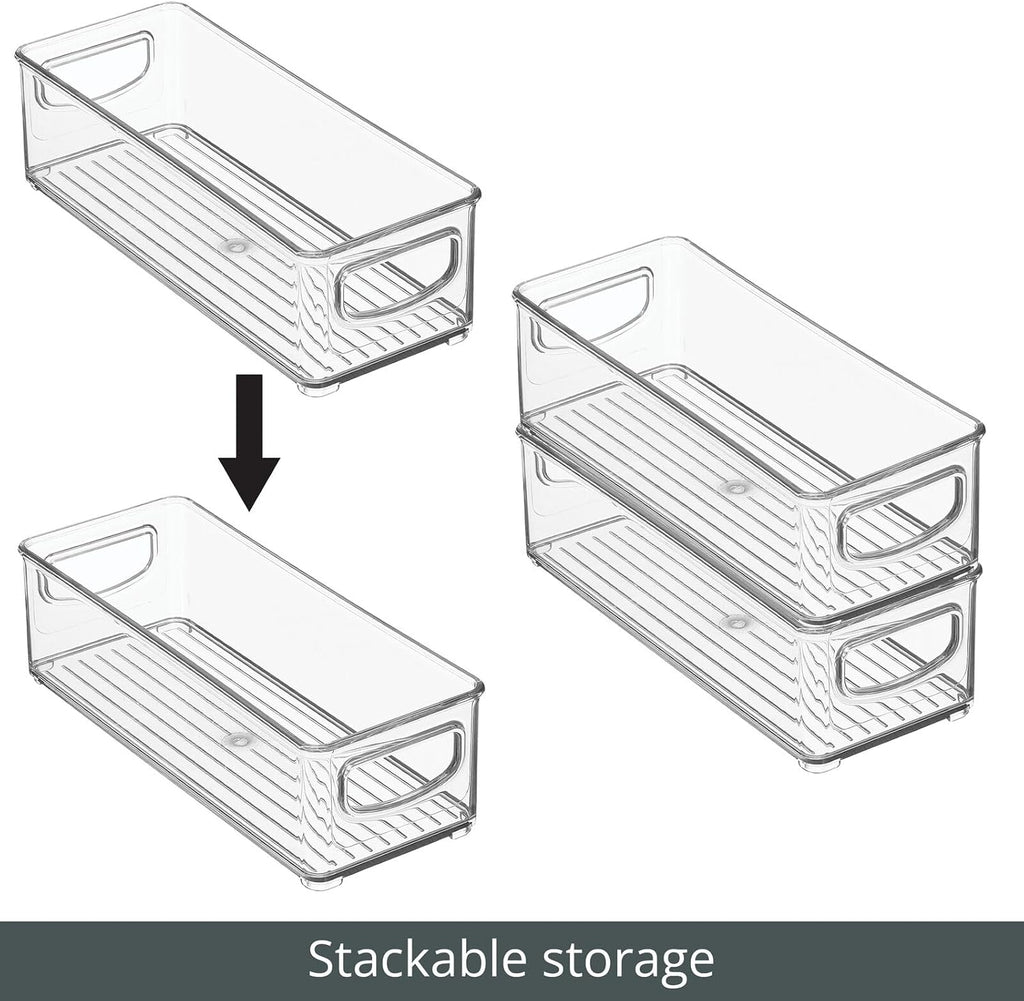 Plastic Stackable Small Organizing Bin Kitchen Pantry Cabinet, Refrigerator, Freezer Food Organization Storage Bins with Handles, Drawer Container Organizer, Ligne Collection, 6 Pack - Clear - view 5