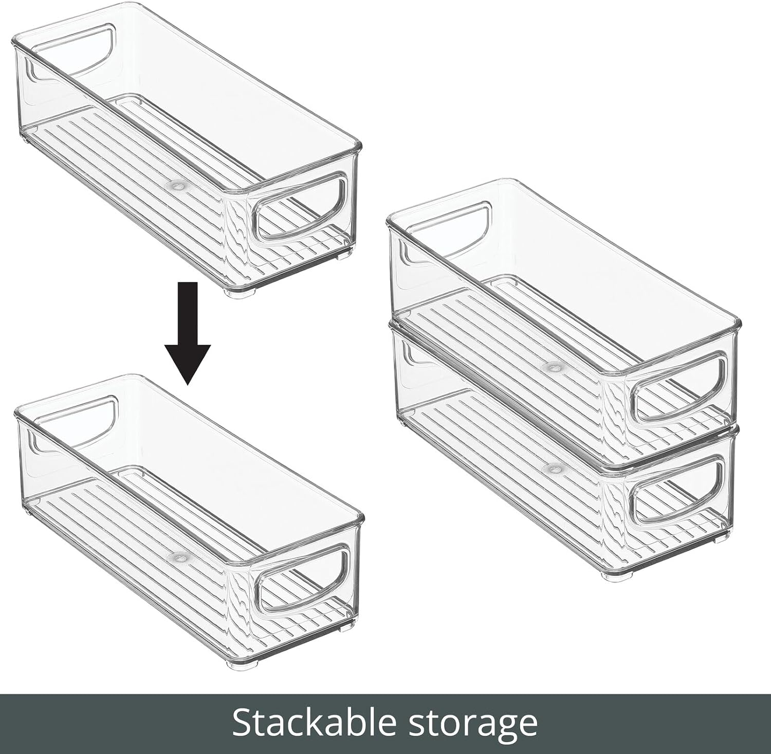 Plastic Stackable Small Organizing Bin Kitchen Pantry Cabinet, Refrigerator, Freezer Food Organization Storage Bins with Handles, Drawer Container Organizer, Ligne Collection, 6 Pack - Clear - view 5