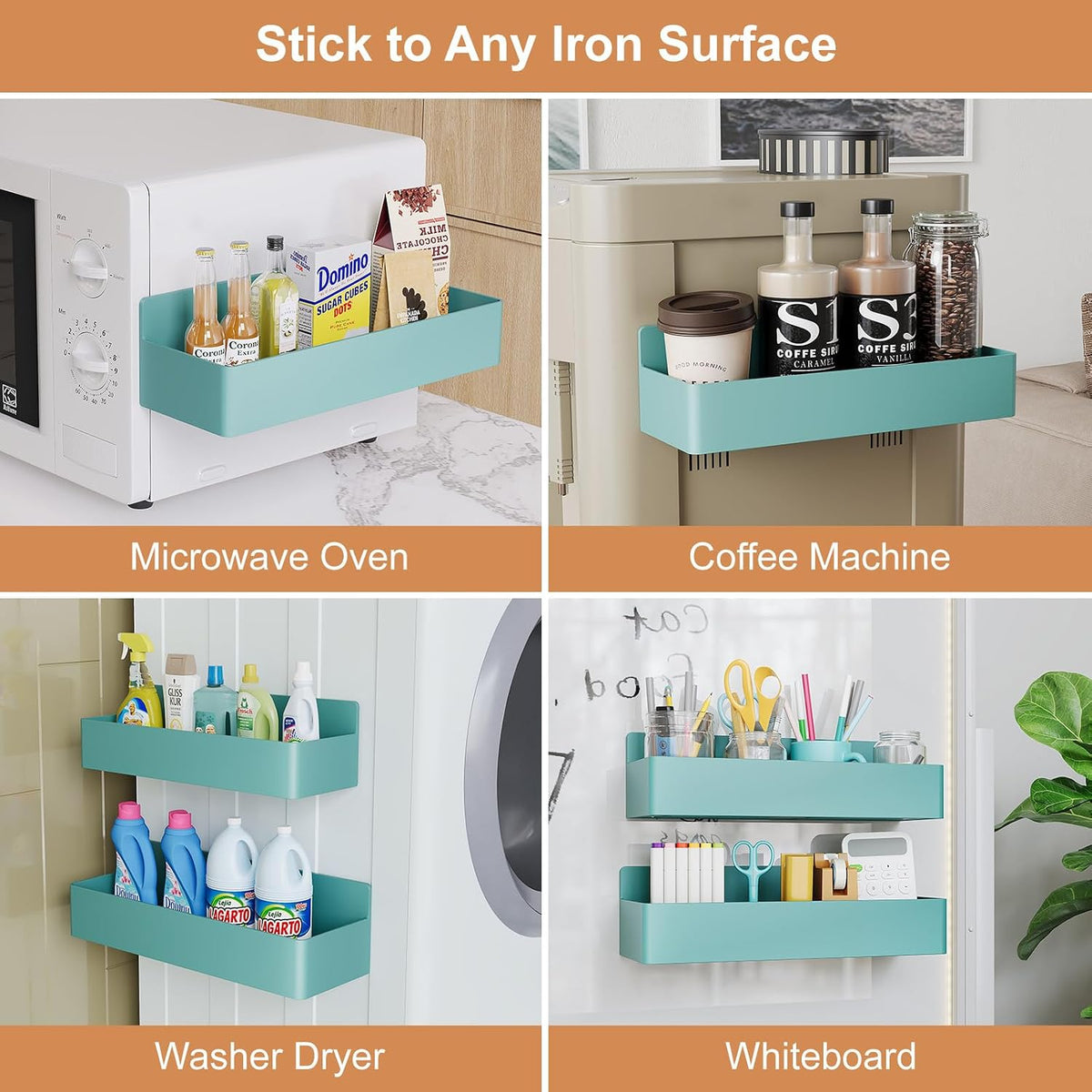Magnetic spice rack for refrigerator, kitchen organizer and storage shelf, blue (2 pack) - view 6
