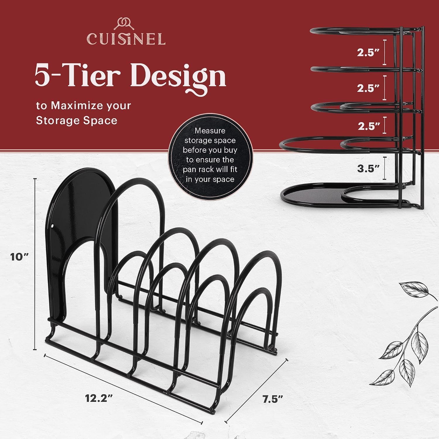 Pan Organizer for Cast Iron Skillets, Griddles, 5-Tier Rack, Black 12.2" - view 2
