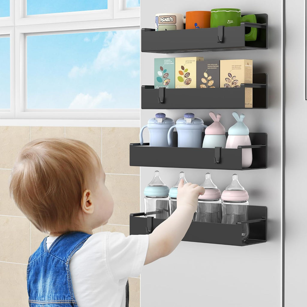 4 pack magnetic spice rack organizer for refrigerator and oven, black fridge organizers and storage for kitchen - view 7