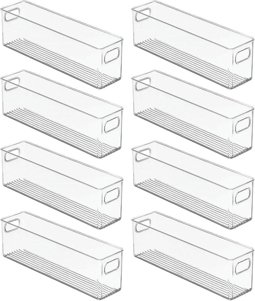 Plastic Kitchen Organizer - Storage Holder Bin with Handles for Pantry, Cupboard, Cabinet, Fridge/Freezer, Shelves, and Counter - Holds Canned Food, Snacks, Drinks, and Sauces - 8 Pack - Clear - view 3