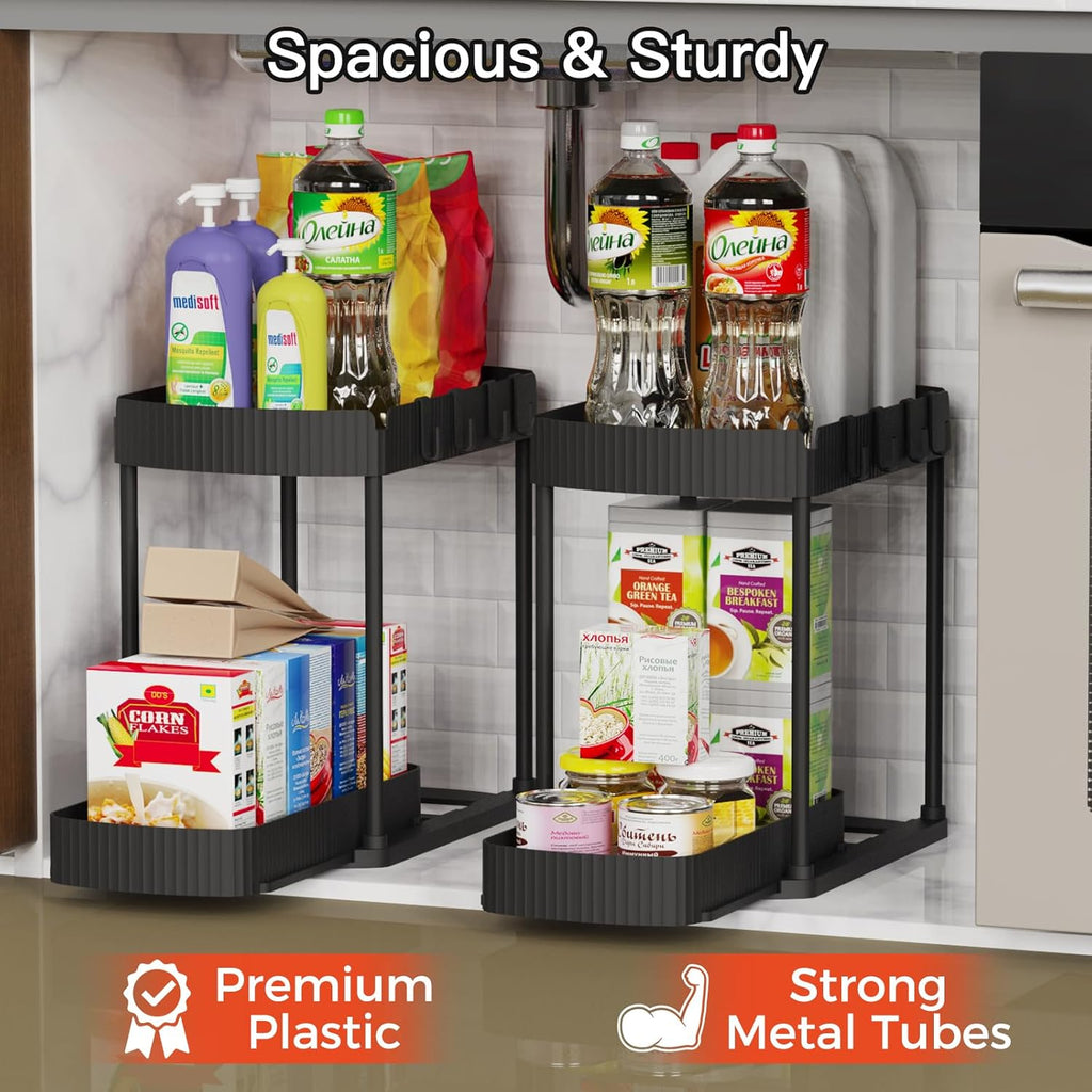 Multi-Purpose Pull-Out Storage Organizers, Under Sink/Cabinet Organizers and Storage for Bathroom & Kitchen, Black, 12.8 Inches, 2 Packs - view 3