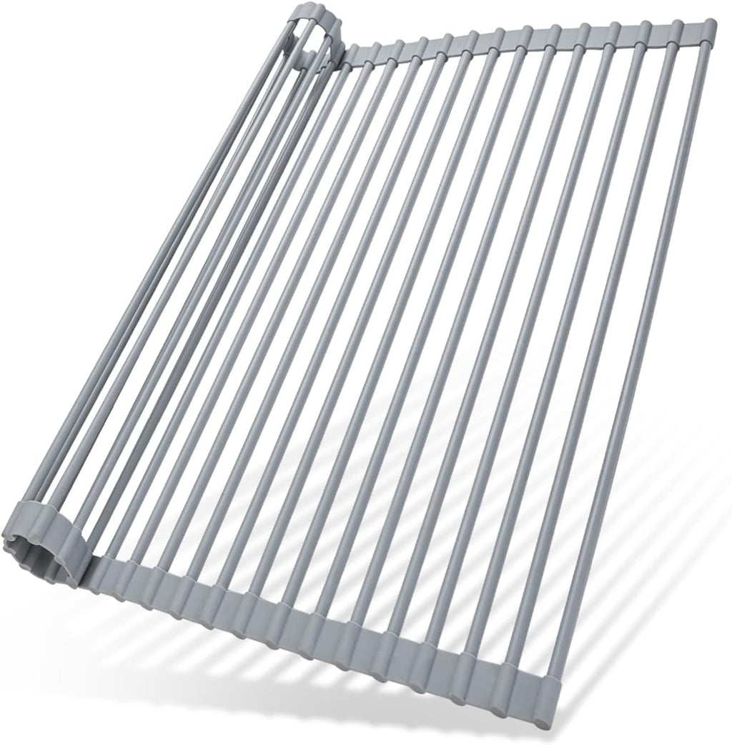 Over The Sink Dish Drainer Drying Rack, 17.6" W x 15.4" L Roll Up Dish Racks Kitchen Sink Organizer Silicone Wrapped Large in Sink Dish Drying Rack Foldable Rolling Drain Mats Anti-Slip - view 3