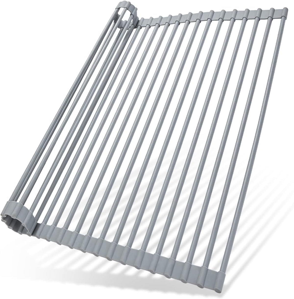Over The Sink Dish Drainer Drying Rack, 17.6" W x 15.4" L Roll Up Dish Racks Kitchen Sink Organizer Silicone Wrapped Large in Sink Dish Drying Rack Foldable Rolling Drain Mats Anti-Slip - view 3