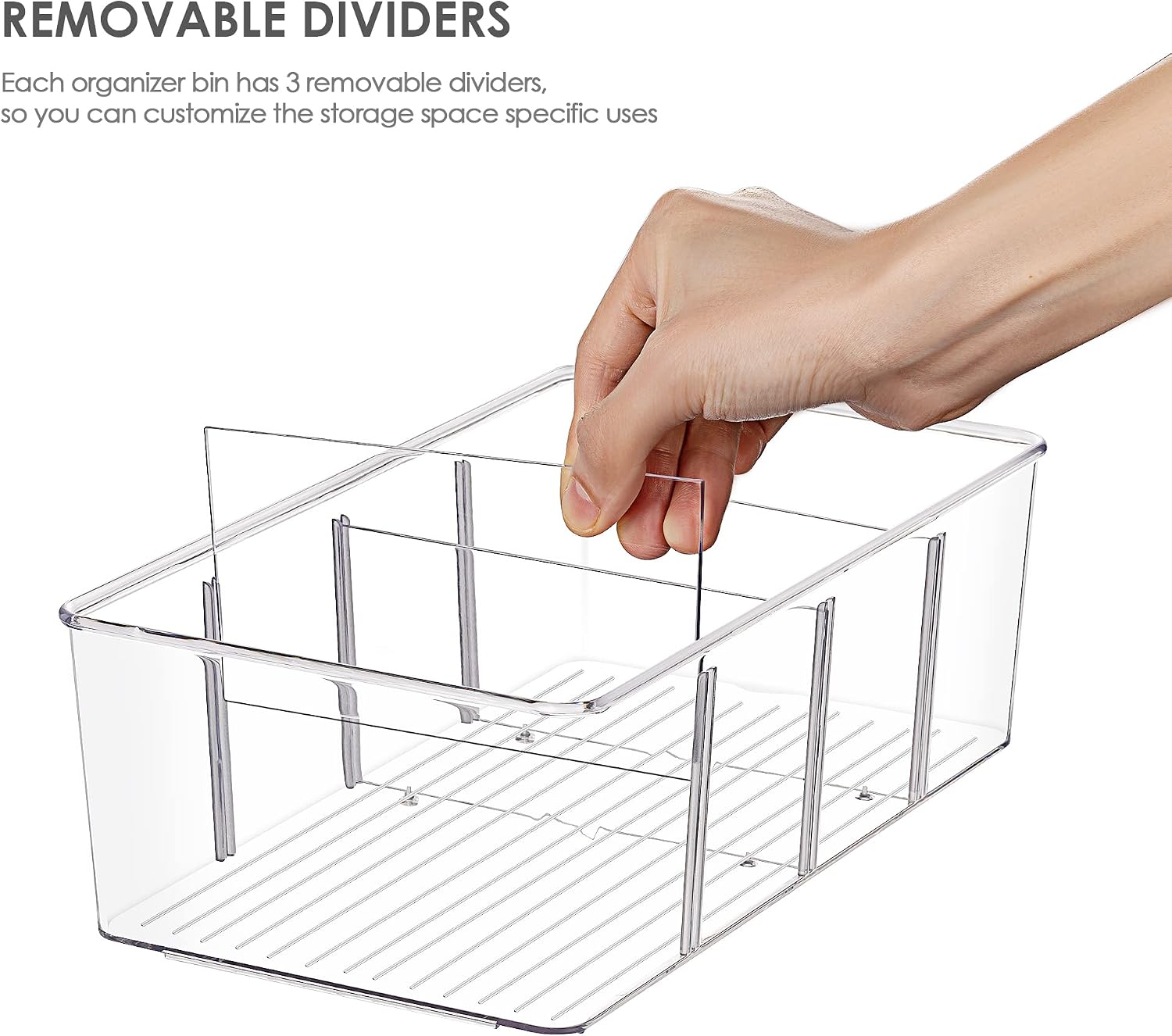 4 Pack Food Storage Organizer Bins, Clear Plastic, 4 Compartments | For Pantry, Kitchen, Fridge and Cabinet Organization, Organize Food Packets, Snacks, Pouches and Spice Packets - view 3