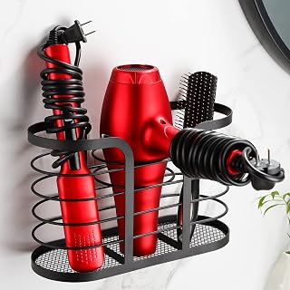YIGII Blow Dryer Holder, Adhesive Wall Mount Bathroom Organizer, Black