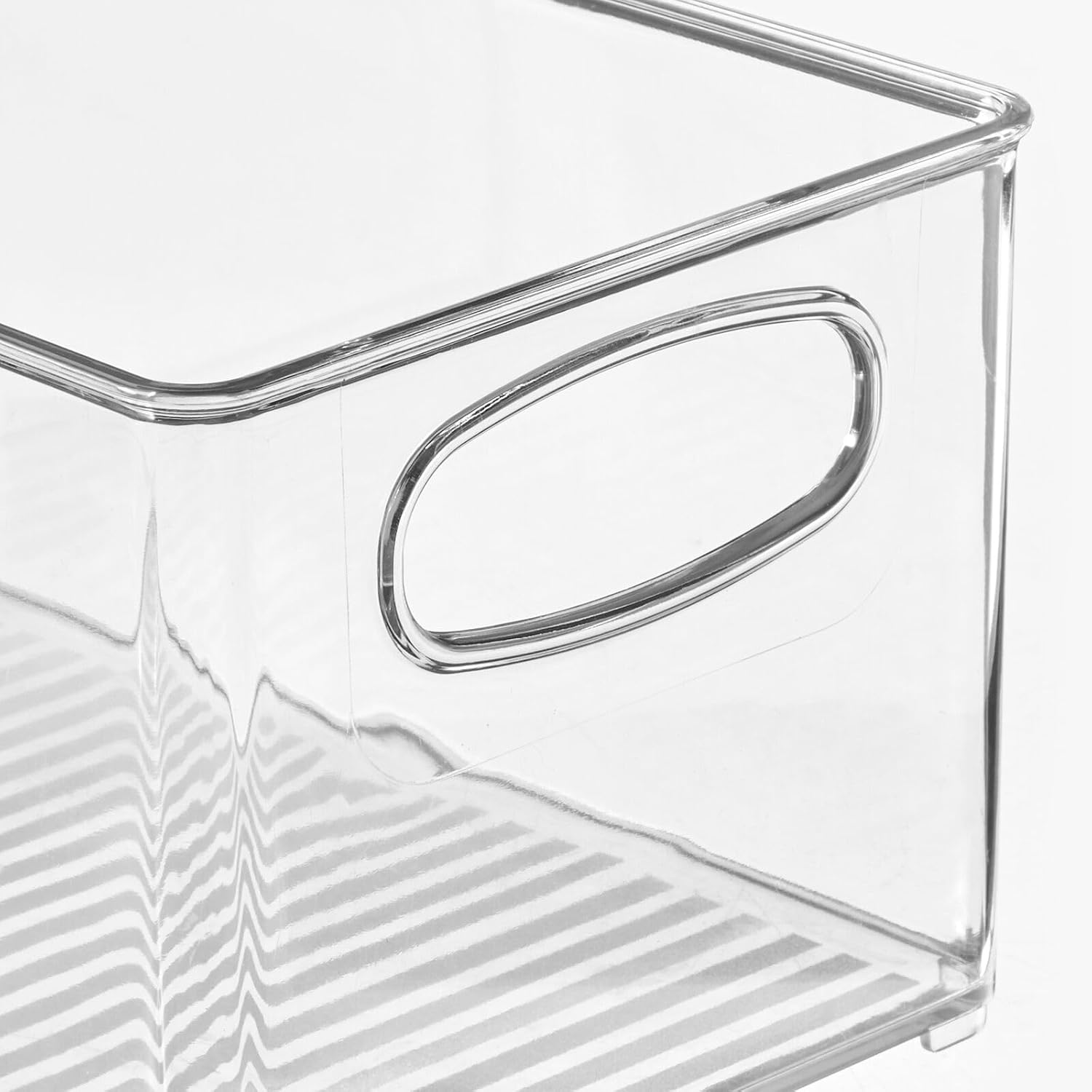 Plastic kitchen organizer - storage holder bin with handles for pantry, cupboard, cabinet, fridge/freezer, shelves, counter - holds canned food, snacks - 4 pack - clear - view 3